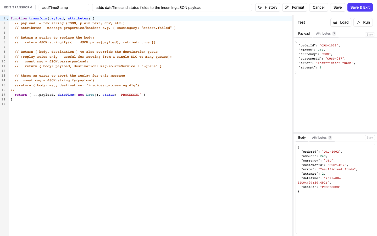 Transform code editor